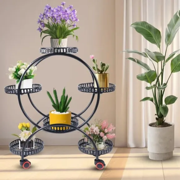 Planteholder - Blomsterstander - Holdbar Konstruktion - Fritstående - Til Inde & Ude - Nem Montering - Let At Flytte - Rummelig Plads - Sort