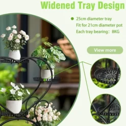 Planteholder - Blomsterstander - Med hjul - 6 niveauer til krukker - Metal - Indendørs & udendørs - Hjerteformet design - Samles - Sort