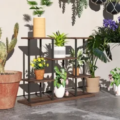 Planteholder 4 niveauer 61,5 cm træ kulbrun til inde/ude
