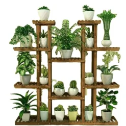 Planteholder, 9 niveauer, holdbart træ- og metaldesign,BRUN