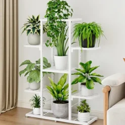 Planteholder, 7 niveauer, indendørs og udendørs brug,Hvid 5 lag