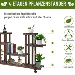 Planteholder 4 niveauer massivt forkullet træ 123,5x33x80 cm have/altan
