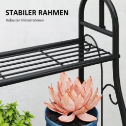 Planteholder 3 niveauer med bøjlestang og kroge 137 cm metal sort