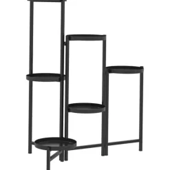 Planteholder 6 niveauer med bakker sammenklappelig 80 cm metal sort