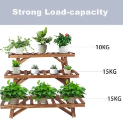 Planteholder - Stigehylde - 3 Niveauer - Træ - Indendørs/Udendørs - Montering Påkrævet - Brun