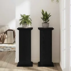 Planteholder i konstrueret træ - Elegant plante stativ | Farve: Sort | Størrelse: 33x33x80 cm