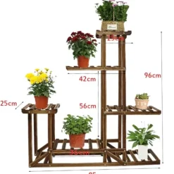 Planteholder i træ - Hjørnehylde - 5 niveauer - Indendørs/udendørs - Til blomsterkrukker - Beige