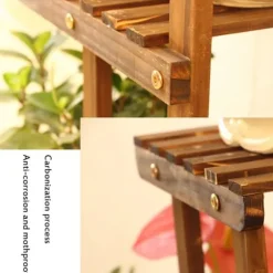 Planteholder i træ - Hjørnehylde - 5 niveauer - Indendørs/udendørs - Til blomsterkrukker - Beige
