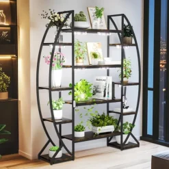 Planteholder, Industrielt Design, 5-Lags Opbevaring,XL, med lys