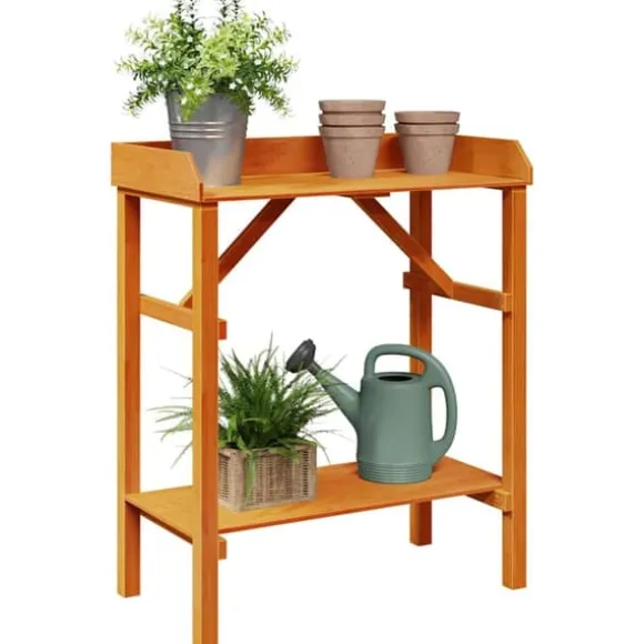 Planteholder med hylder i massivt fyrretræ - Stativ til planter | Farve: Brun | Størrelse: 75x40x90 cm