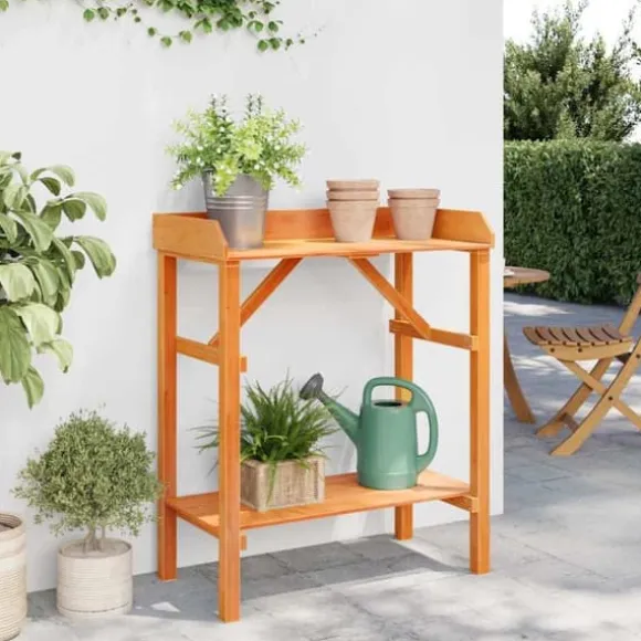 Planteholder med hylder i massivt fyrretræ - Stativ til planter | Farve: Brun | Størrelse: 75x40x90 cm