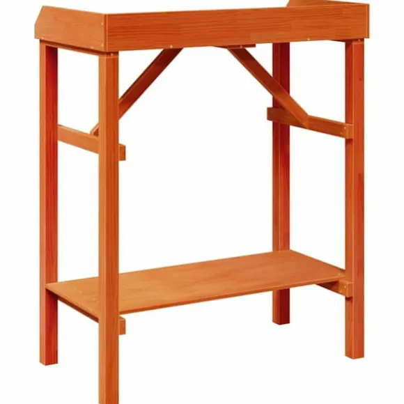 Planteholder med hylder i massivt fyrretræ - Stativ til planter | Farve: Brun | Størrelse: 75x40x90 cm