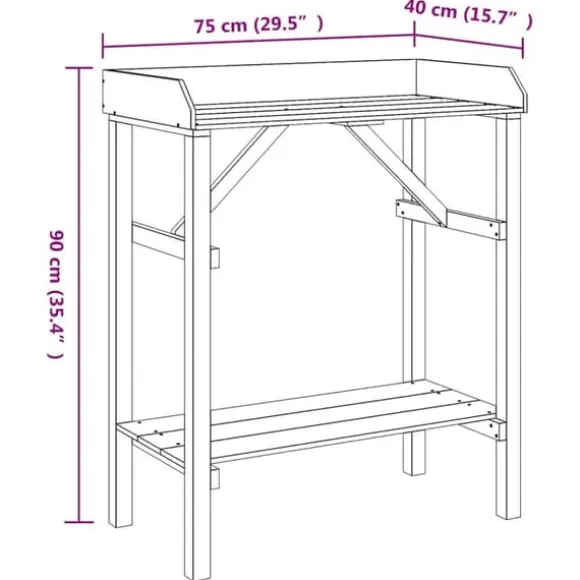 Planteholder med hylder i massivt fyrretræ - Stativ til planter | Farve: Brun | Størrelse: 75x40x90 cm