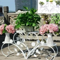 Planteholder 2-pak - Blomsterhylde - Rustbestandigt metal - Fire niveauer - Inde/ude altan have kontor - Samling - Sort