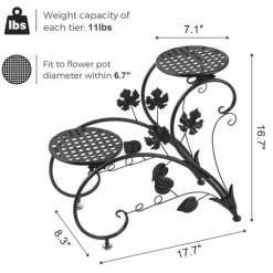 Planteholder 2-pak - Blomsterhylde - Rustbestandigt metal - Fire niveauer - Inde/ude altan have kontor - Samling - Sort