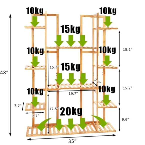 Planteholder til krukker - Hjørnehylde - 9 niveauer - Naturtræ - Inde/ude - Samles selv - Gul