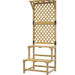 Planteholder træ 2 niveauer med espalier 60x50x166 cm gul til have/terrasse
