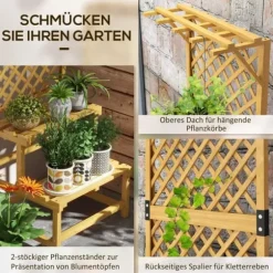 Planteholder træ 2 niveauer med espalier 60x50x166 cm gul til have/terrasse