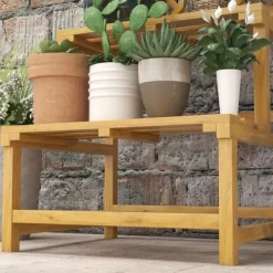 Planteholder træ 2 niveauer med espalier 60x50x166 cm gul til have/terrasse