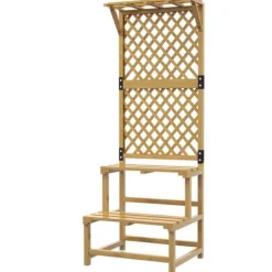 Planteholder træ 2 niveauer med espalier 60x50x166 cm gul til have/terrasse