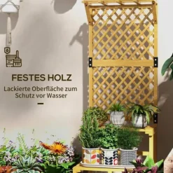Planteholder træ 2 niveauer med espalier 60x50x166 cm gul til have/terrasse