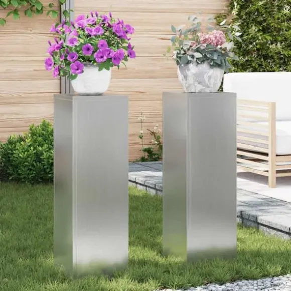Planteholdere 2 stk - Galvaniseret stål | Farve: Sølv | Størrelse: 24x24x75 cm