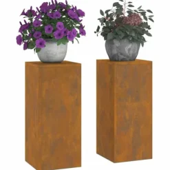 Planteholdere 2 stk - Minimalistisk design i forvitret stål | Størrelse: 24x24x55 cm