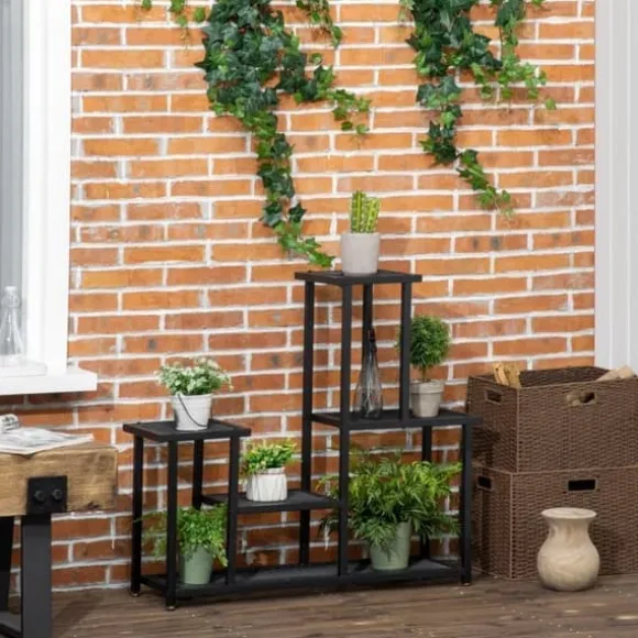 Plantehylde 4 niveauer metal sort 91 x 25 x 83 cm til have altan