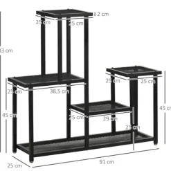 Plantehylde 4 niveauer metal sort 91 x 25 x 83 cm til have altan