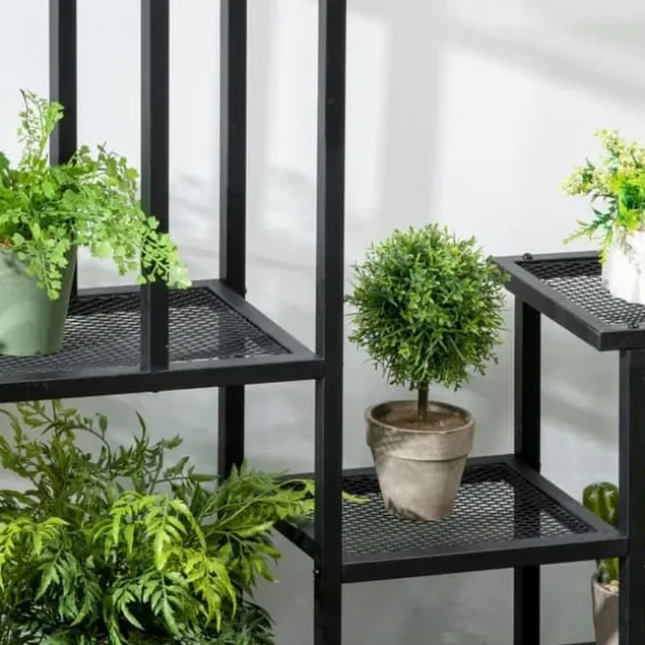 Plantehylde 4 niveauer metal sort 91 x 25 x 83 cm til have altan