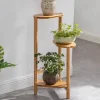 Plantehylde i træ - Hjørnemodel 3 niveauer - Til blomsterkrukker - Inde/ude - Naturligt træ - Brun