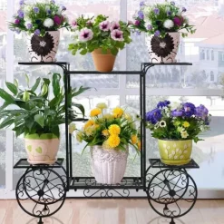 Plantehylde i vognstil - Blomsterreol - 6 Niveauer - Metal - Parisisk Stil - Inde/ude - Sort
