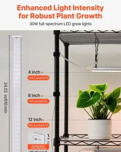 Plantehylde Med Vækstlampe - Indendørs Plantestativ - 4 Niveauer - 150 cm Højt - Med Hjul - 90 W 3-Farvet Fuldspektrum - Til Frøspiring
