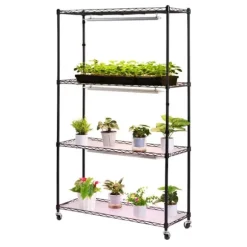 Plantehylde Med Vækstlampe - Indendørs Plantestativ - 4 Niveauer - 150 cm Højt - Med Hjul - 90 W 3-Farvet Fuldspektrum - Til Frøspiring