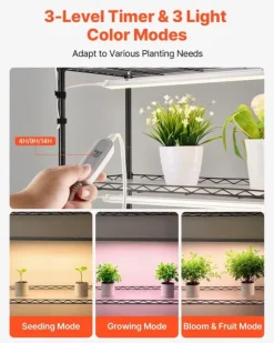 Plantehylde med Vækstlys - Indendørs Plantestativ 6 Etager - 180 cm Høj - Med Hjul - 150 W LED Fuldspektrum 3 Farver - Timer 4/9/14 - Til Frøspiring | CDON