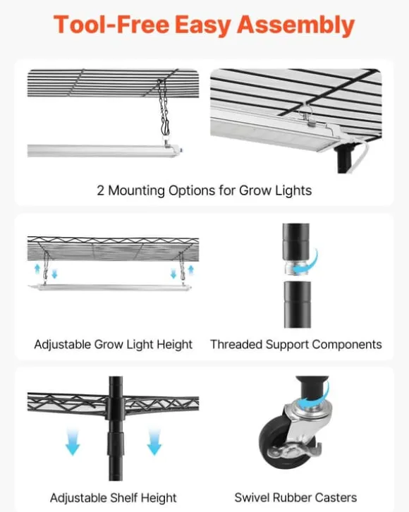 Plantehylde med Vækstlys - Indendørs Plantestativ 6 Etager - 180 cm Høj - Med Hjul - 150 W LED Fuldspektrum 3 Farver - Timer 4/9/14 - Til Frøspiring | CDON