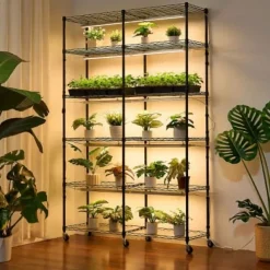 Plantehylde, 6-niveaus dobbelt række indendørs planteholder, 120x35x180 cm, metal