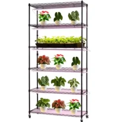 Plantehylde, 6-niveaus indendørs planteholder med vækstlys, 90x35x180 cm, metal
