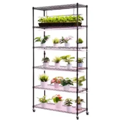 Plantehylde, 6-niveaus indendørs planteholder med vækstlys, 90x35x180 cm, metal