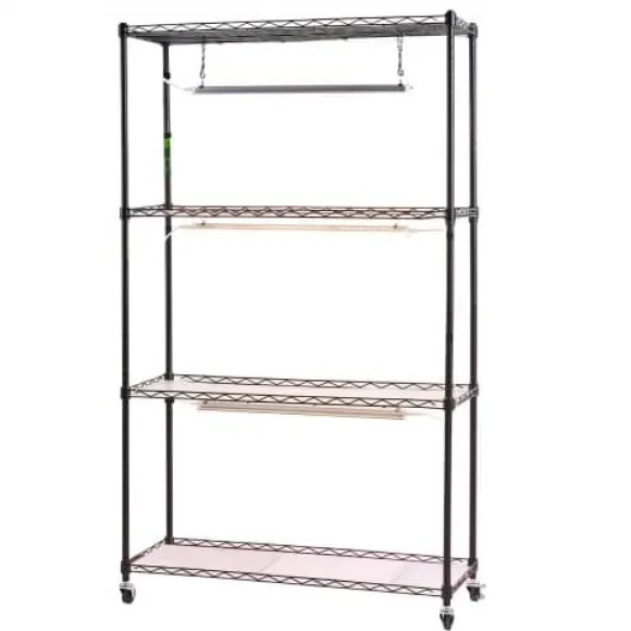Plantehylde, 4-niveaus indendørs planteholder med vækstlys, 90x35x150 cm, metal