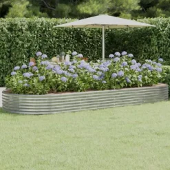 Plantekasse i galvaniseret stål - Højbed til have & terrasse | Størrelse: 373x140x36 cm | Farve: Sølv