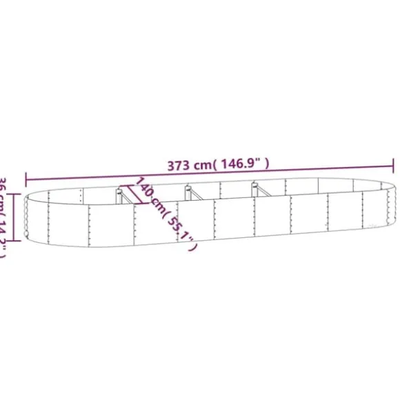Plantekasse i galvaniseret stål - Højbed til have & terrasse | Størrelse: 373x140x36 cm | Farve: Sølv