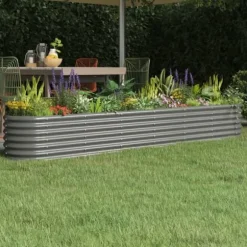 Plantekasse i galvaniseret stål - Højbed til have og terrasse | Størrelse: 260x40x36 cm | Farve: Grå