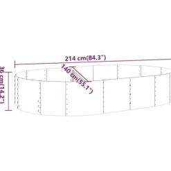 Plantekasse i galvaniseret stål - Højbed til have og altan | 214x140x36 cm | Farve: Antracitgrå