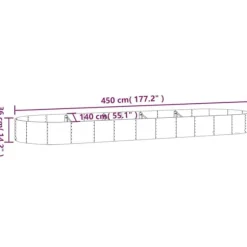 Plantekasse i galvaniseret stål - Højbed til haven | Størrelse: 450x140x36 cm | Farve: Sølv