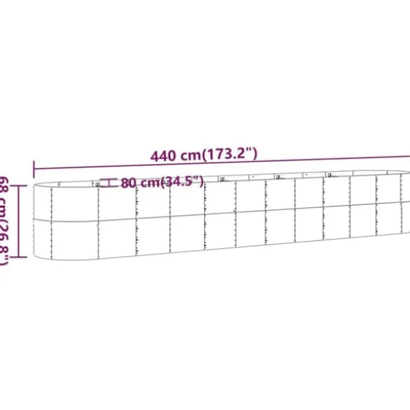 Plantekasse i galvaniseret stål - Højbed til haven | Størrelse: 440x80x68 cm | Farve: Brun