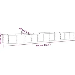 Plantekasse i galvaniseret stål - Højbed til haven | Størrelse: 440x80x36 cm | Farve: Grå