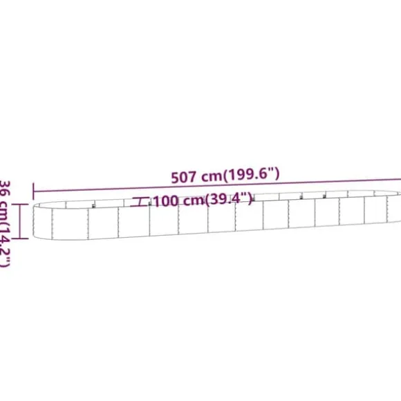 Plantekasse i galvaniseret stål - Højbed tilhave og terrasse | Størrelse: 507x100x36 cm | Farve: Sølvfarvet