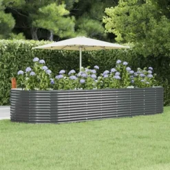 Plantekasse i galvaniseret stål - Højbed til have og terrasse | Størrelse: 367x140x68 cm | Farve: Antracitgrå