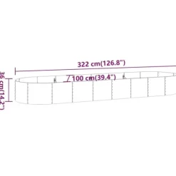 Plantekasse i galvaniseret stål - Højbed | Størrelse: 322x100x36 cm | Farve: Grå